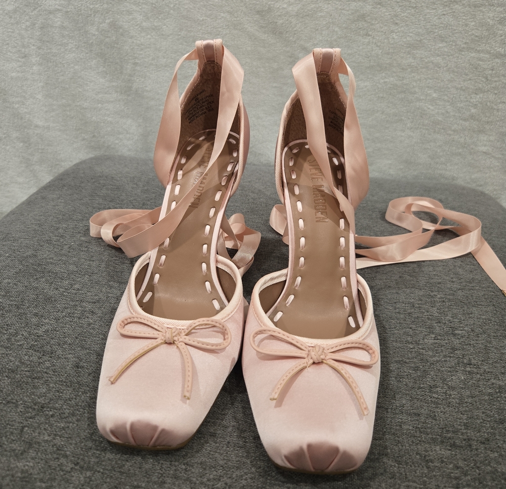 Steve Madden Pink Satin Ankle-Tie Ballet Flats